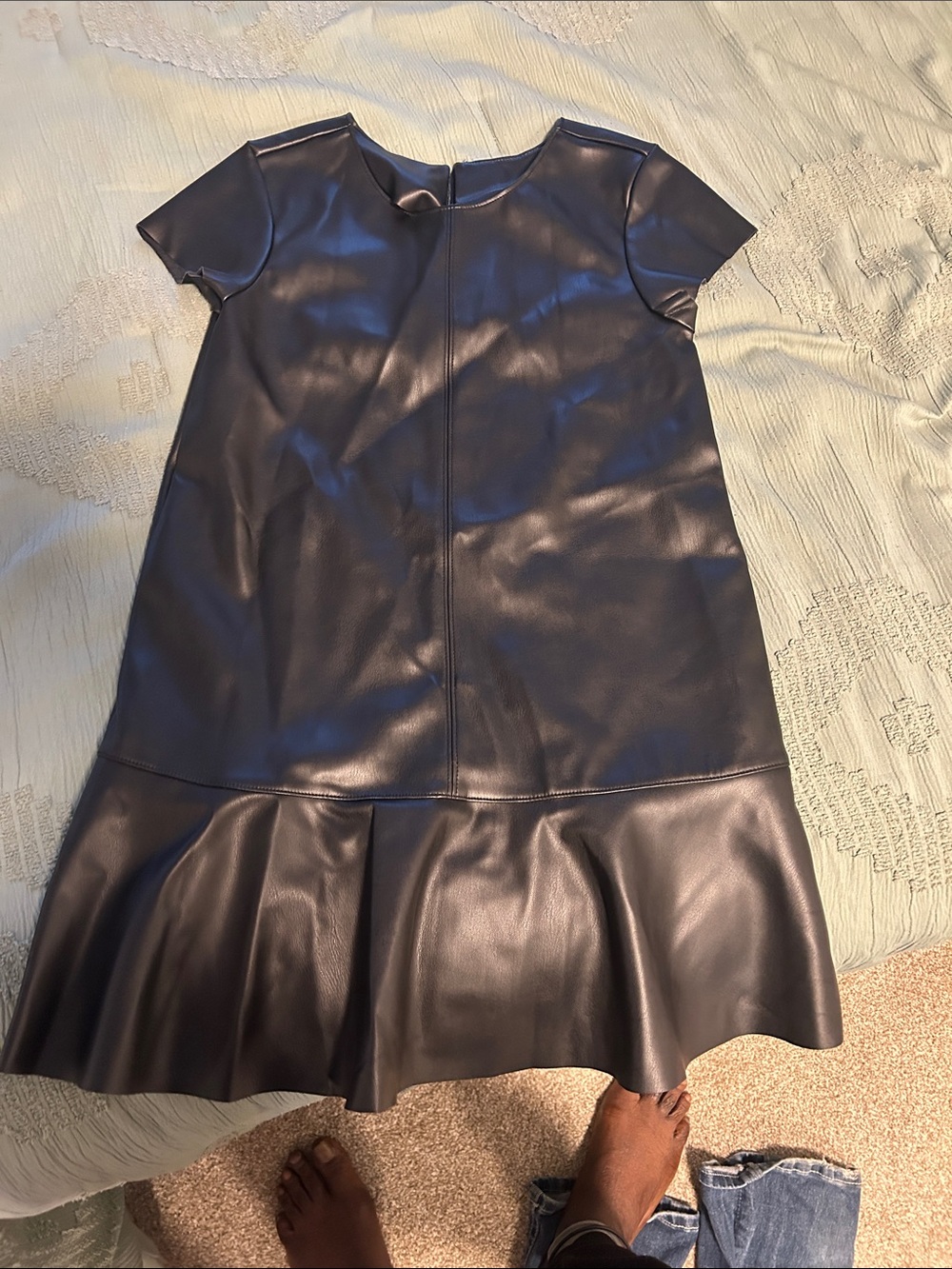 George Black Faux-Leather Flounce Dress